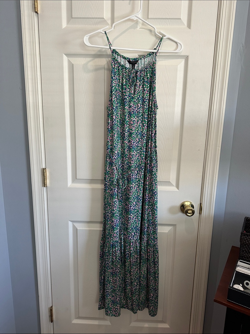 Banana Republic Green Floral Spaghetti-Strap Maxi Dress